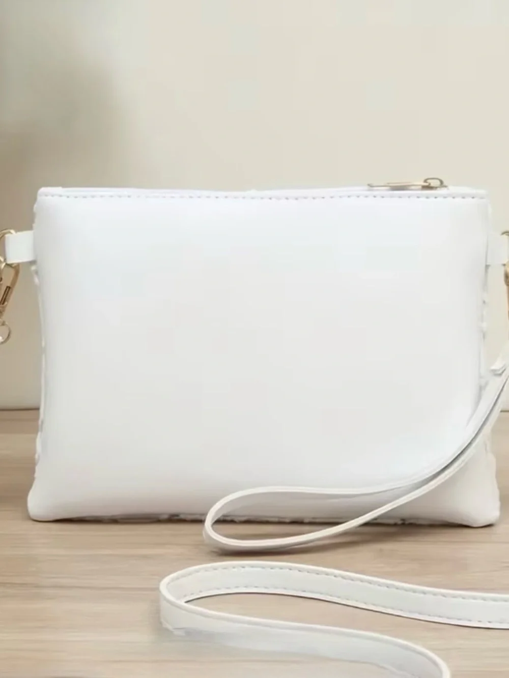 White Floral Lace Crossbody Bag with Gold Accent